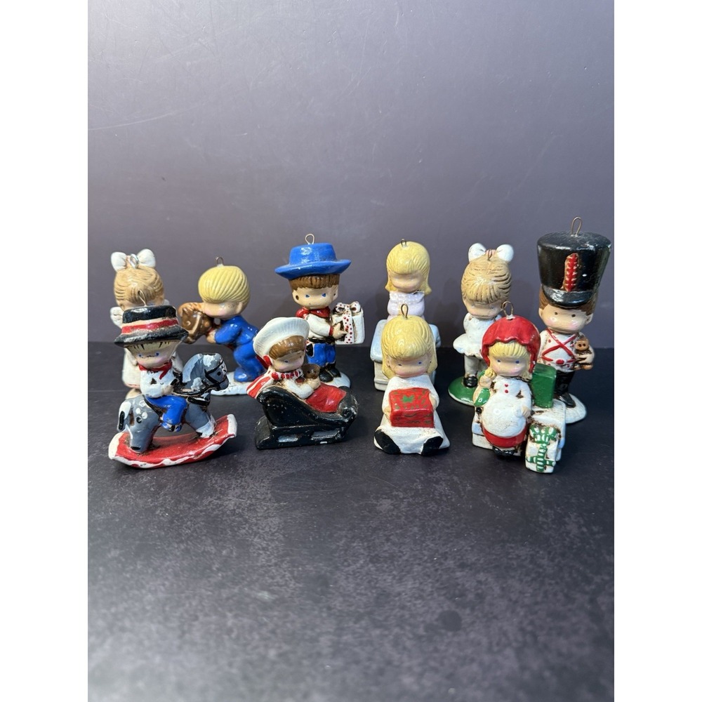 Sweet Vintage Joan Walsh Anglund Ornaments LOT of 10 Hand Painted Boy & Girl